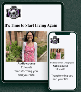 tablet and phone showing details of it's time to start living again course.
